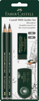 Faber Castell FC-119398 Potloodset Faber-Castell 9000 Jumbo 2B, 4B, Gum, En Sljiper