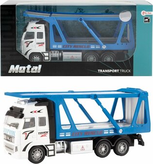 Metal Autotransport Vrachtwagen 1:38 Blauw 12cm