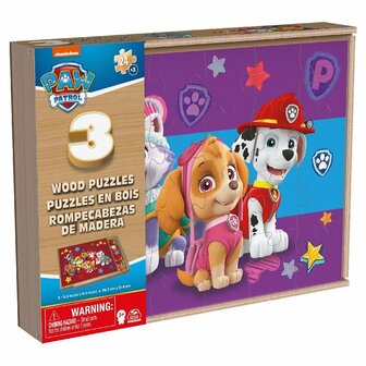 Paw Patrol 3in1 Houten Puzzel in Doosje 3x24 Stukjes