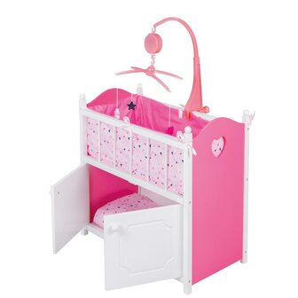 My Beautiful Dollsroom Houten Poppen-Ledikant met Muziek Roze/Wit