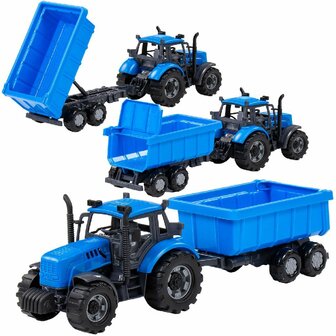 Farmer Frictietractor + Trailer Blauw/Zwart