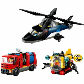 Lego City 60462 Great Vehicles Helikopter, Brandweerauto en Onderzee&euml;r