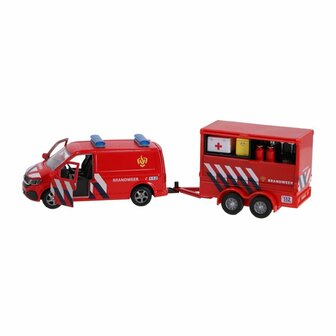 Kids Globe Traffic Volkswagen Transporter Brandweer + Aanhanger NL