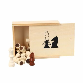 Houten Schaakstukken in Kistje 19x15.5 cm