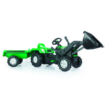 Dolu Pedaal Trekker Graafmachine + Aanhanger Groen