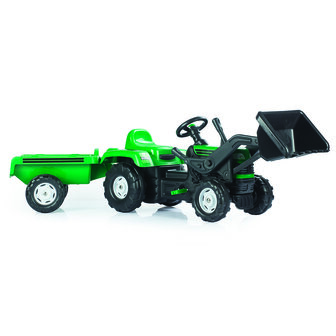 Dolu Pedaal Trekker Graafmachine + Aanhanger Groen