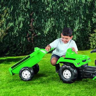 Dolu Pedaal Trekker Graafmachine + Aanhanger Groen