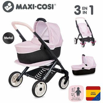 Smoby 3in1 Poppenwagen Zachtroze/Zwart