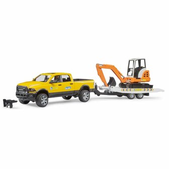 Bruder 02546 Ram 2500 Power Wagen Rental Service met Aanhangwagen + Minibagger