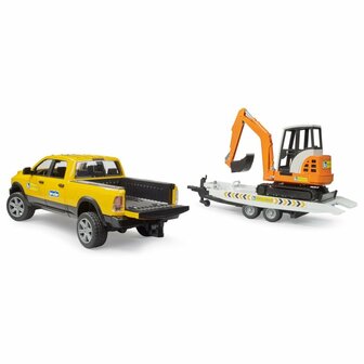 Bruder 02546 Ram 2500 Power Wagen Rental Service met Aanhangwagen + Minibagger