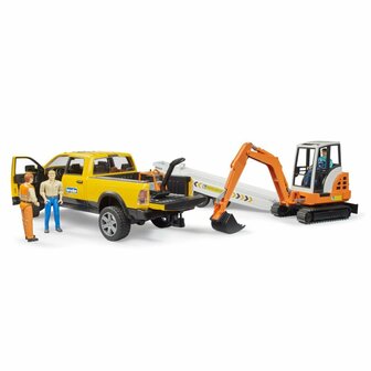 Bruder 02546 Ram 2500 Power Wagen Rental Service met Aanhangwagen + Minibagger