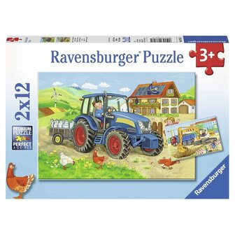 Ravensburger Puzzel Bouwplaats en Boerderij 2x12 Stukjes