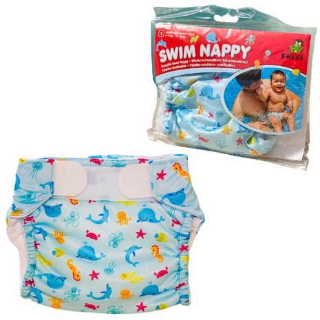 Freds Swim Academy Wasbare Zwemluier Zeedieren Maat 1 4-9 kg Blauw