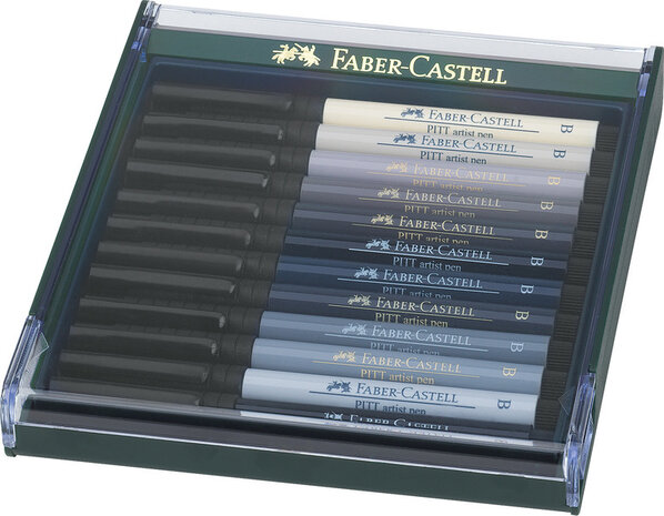 Faber Castell FC-267423 Tekenstift Faber-Castell Pitt Artist Pen Brush Set 12 Stuks Grijstinten