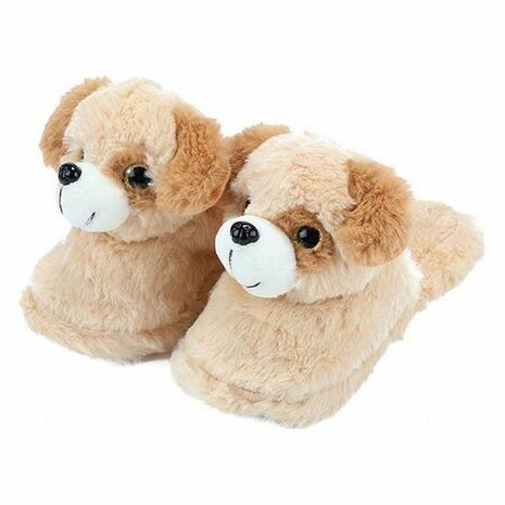 Pluche Kinderpantoffels Hond Maat 25-27 Beige