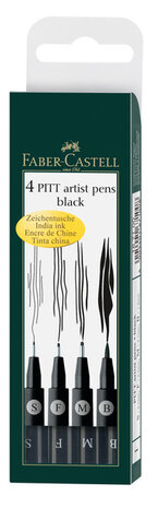 Faber Castell FC-167100 Tekenstift Faber-Castell Pitt Artist Pen 4-delig Etui Zwart