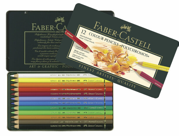 Faber Castell FC-110012 Kleurpotlood Polychromos 3,8mm Kerndikte Etui à 12 Stuks