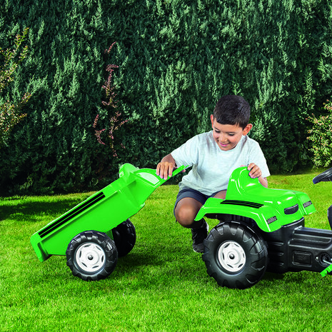 Dolu Pedaal Trekker Graafmachine + Aanhanger Groen