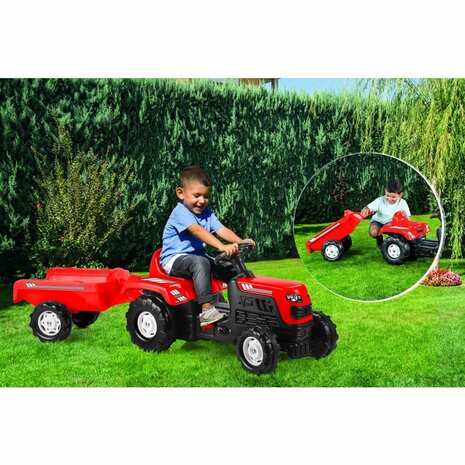 Dolu Traptractor met Aanhanger Rood/Zwart