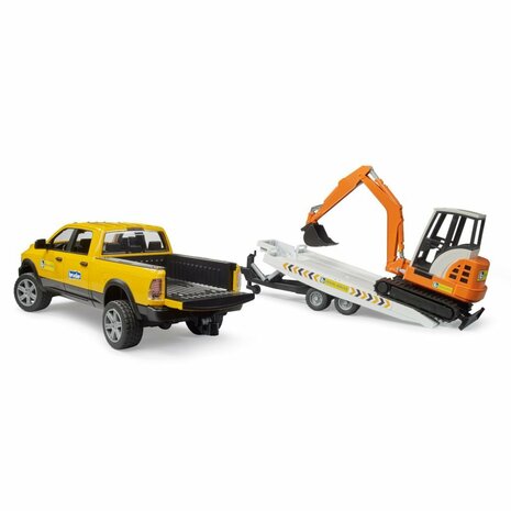 Bruder 02546 Ram 2500 Power Wagen Rental Service met Aanhangwagen + Minibagger