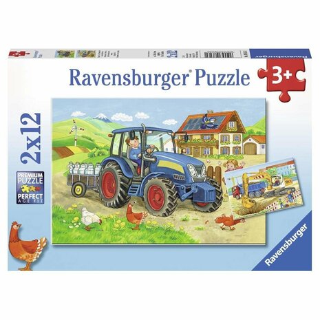 Ravensburger Puzzel Bouwplaats en Boerderij 2x12 Stukjes