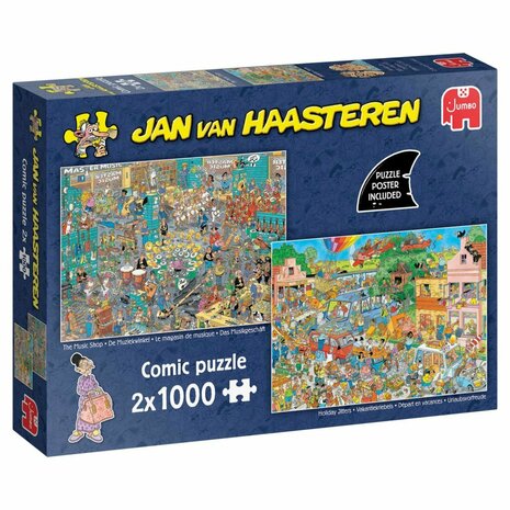 Jumbo Jan Van Haasteren Puzzel De Muziekwinkel & Vakantiekriebels 2x1000 Stukjes + Poster