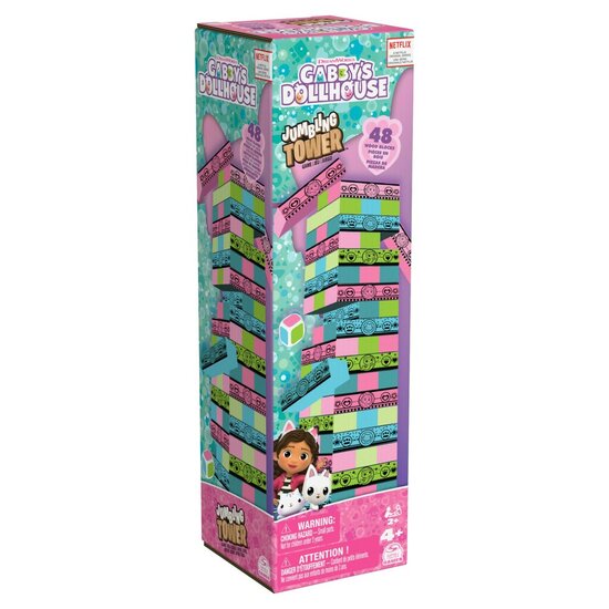 Gabby&#039;s Dollhouse Jumbling Tower Blokkentoren Spel met 48 Houten Blokjes