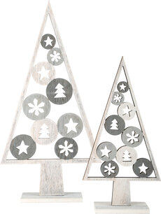Decoratieve Houten Kerstbomen Set 23/33 Cm Grijs 10206 Decoratieve Houten Kerstbomen Set 23/33 Cm Grijs 10206